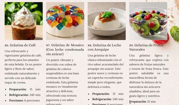 Postre frío o gelatina sin azúcar